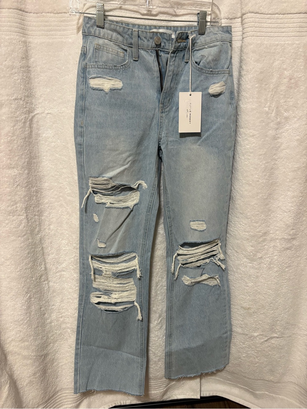 Flying Monkey Light Blue Distressed Straight Leg Jeans